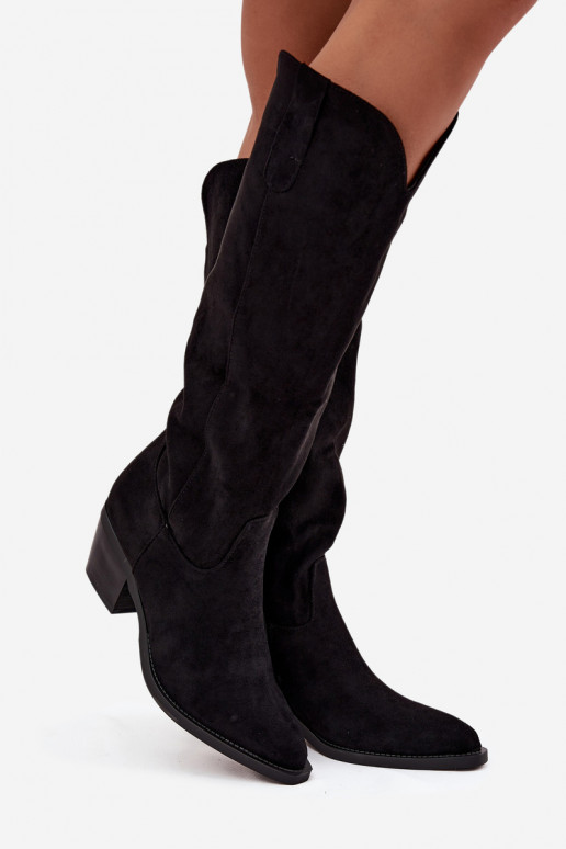 Women's Cowboy Boots With Heel Made Of Eco Suede Black Esmira Women's Cowboy Boots With Heel Made Of Eco Suede Black Esmira