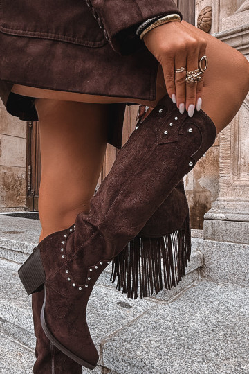 Women's Leather Cowboy Boots With Decoration On The Heel Chocolate Darella 2