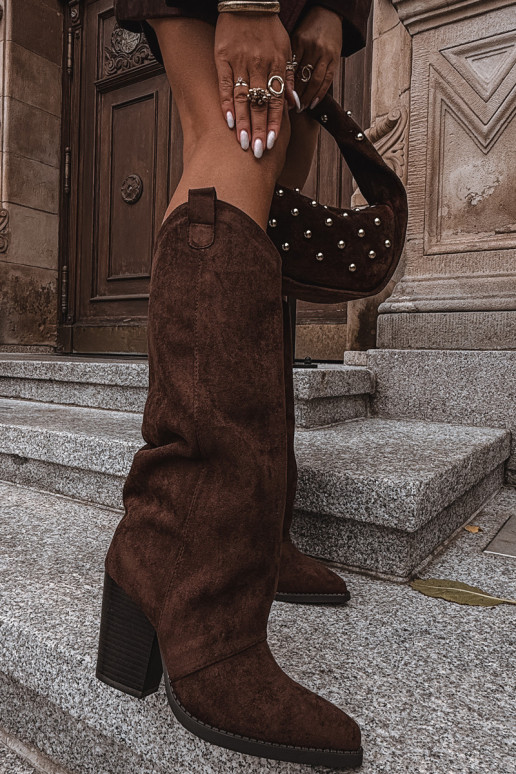 Insulated cowboy boots on heel made of eco suede chocolate Mavine Insulated cowboy boots on heel made of eco suede chocolate Mavine