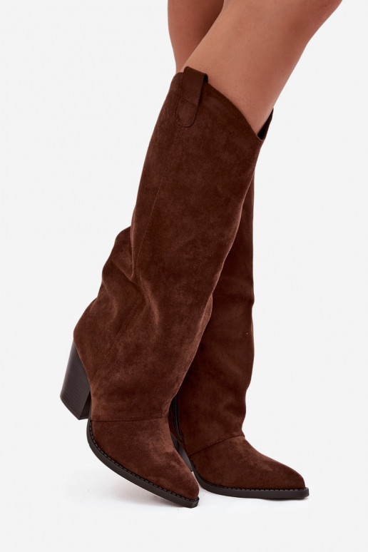 Insulated cowboy boots on heel made of eco suede chocolate Mavine Insulated cowboy boots on heel made of eco suede chocolate Mavine