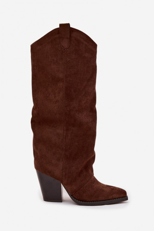 Insulated cowboy boots on heel made of eco suede chocolate Mavine Insulated cowboy boots on heel made of eco suede chocolate Mavine