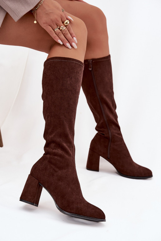 Women's High Heel Boots Made of Eco Suede Chocolate Yelisse Women's High Heel Boots Made of Eco Suede Chocolate Yelisse