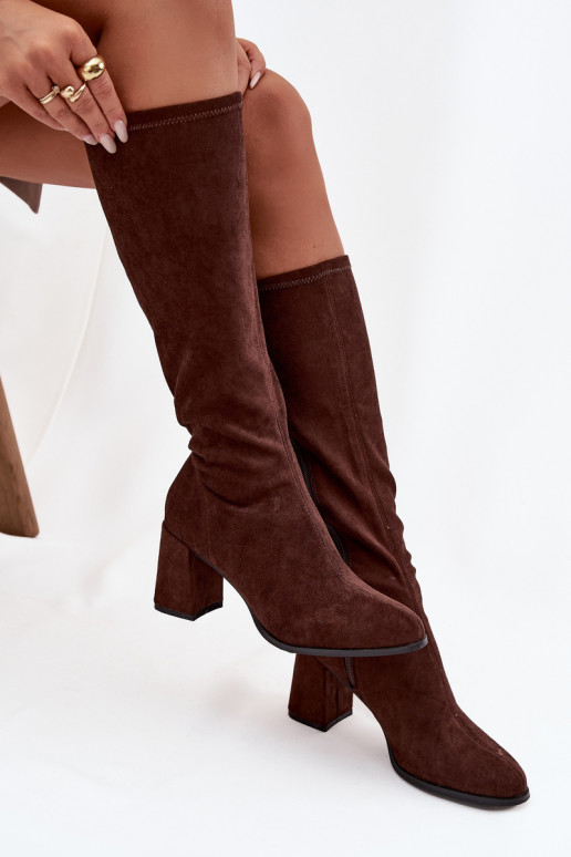 Women's High Heel Boots Made of Eco Suede Chocolate Yelisse Women's High Heel Boots Made of Eco Suede Chocolate Yelisse