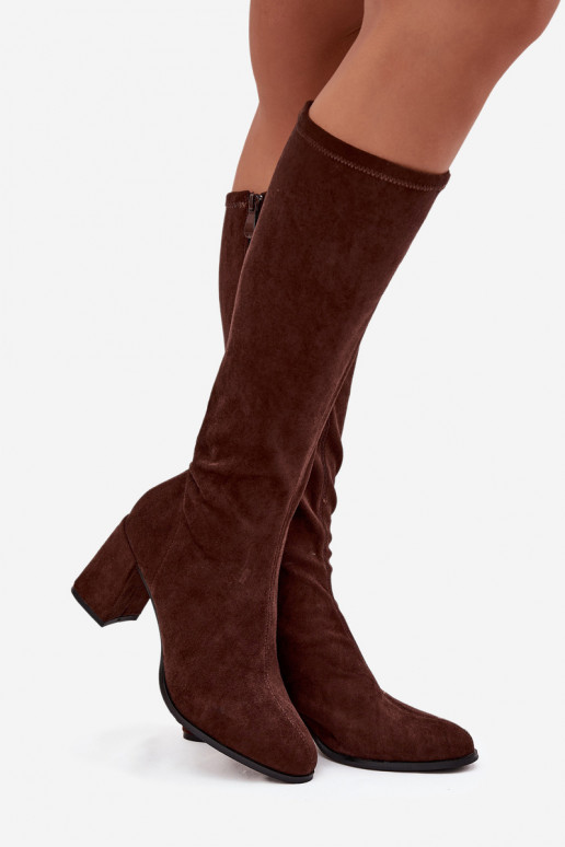 Women's High Heel Boots Made of Eco Suede Chocolate Yelisse Women's High Heel Boots Made of Eco Suede Chocolate Yelisse