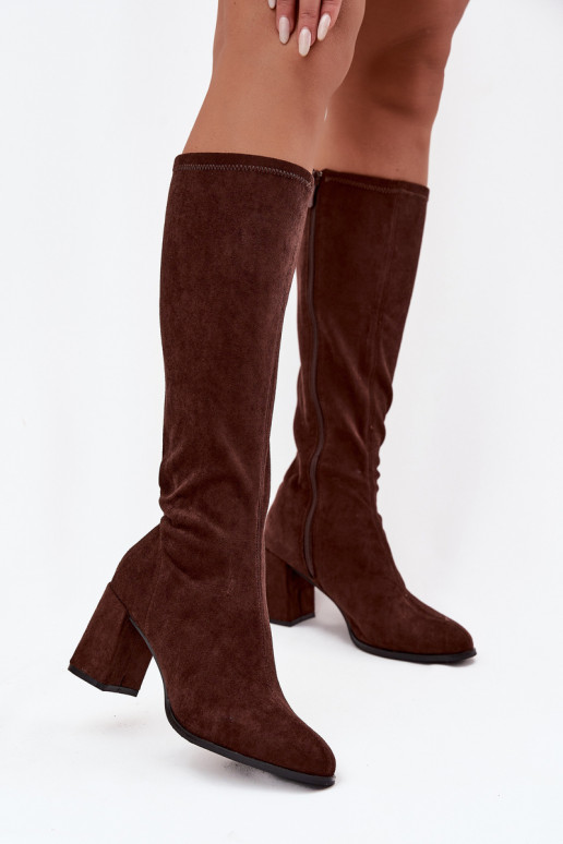 Women's High Heel Boots Made of Eco Suede Chocolate Yelisse Women's High Heel Boots Made of Eco Suede Chocolate Yelisse