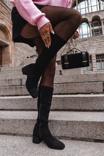 Women's Boots with Decoration on Block Eco Suede Black Ivanna