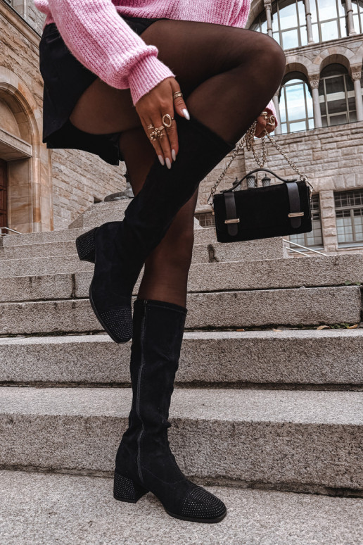 Women's Boots with Decoration on Block Eco Suede Black Ivanna