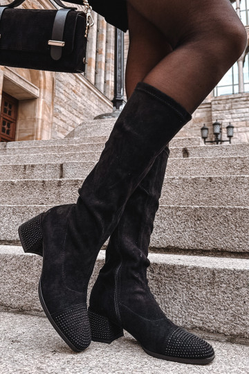 Women's Boots with Decoration on Block Eco Suede Black Ivanna 2