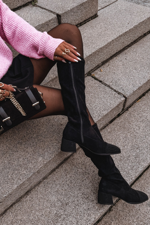 Women's Boots with Decoration on Block Eco Suede Black Ivanna