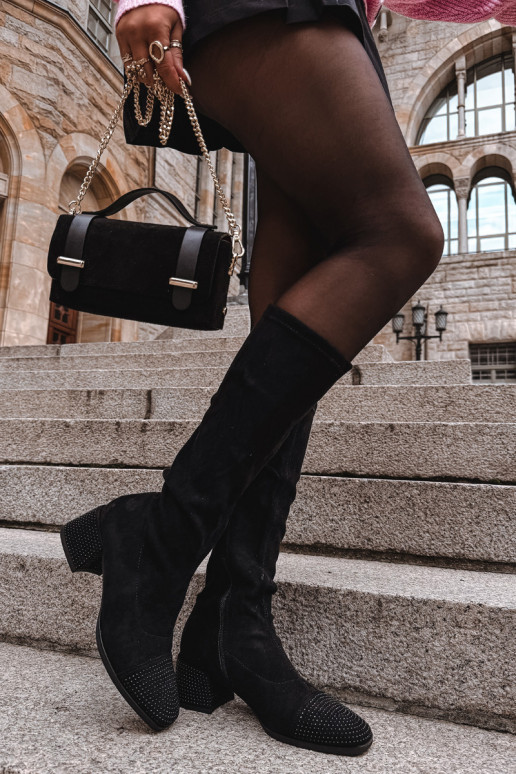 Women's Boots with Decoration on Block Eco Suede Black Ivanna