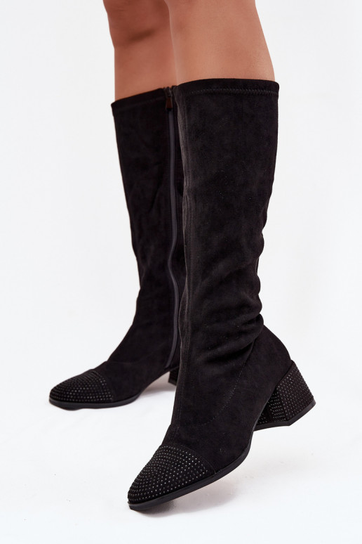 Women's Boots with Decoration on Block Eco Suede Black Ivanna