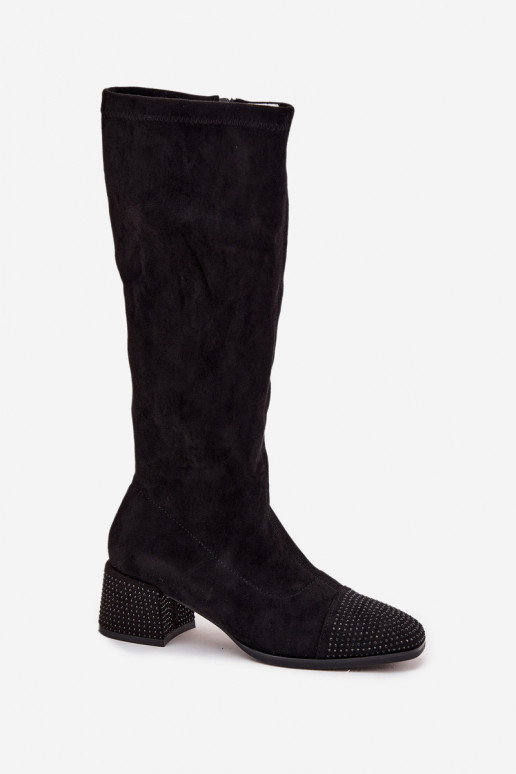 Women's Boots with Decoration on Block Eco Suede Black Ivanna