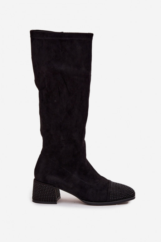Women's Boots with Decoration on Block Eco Suede Black Ivanna