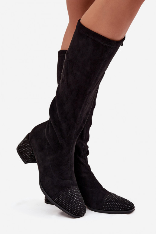 Women's Boots with Decoration on Block Eco Suede Black Ivanna
