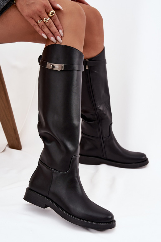 Women's boots with decorative strap Eco leather Black Palisse Women's boots with decorative strap Eco leather Black Palisse