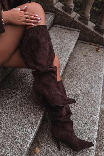 Slip-on Women's Boots With Heel Made Of Eco Suede Chocolate Noretta 2