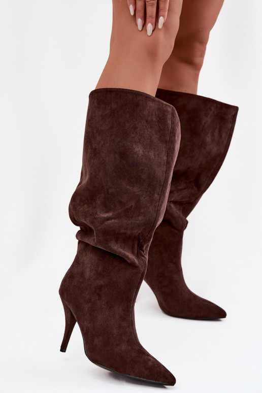 Slip-on Women's Boots With Heel Made Of Eco Suede Chocolate Noretta Slip-on Women's Boots With Heel Made Of Eco Suede Chocolate Noretta