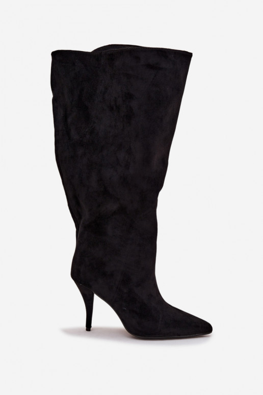 Slip-on Women's Boots with Heel Made of Eco Suede Black Noretta