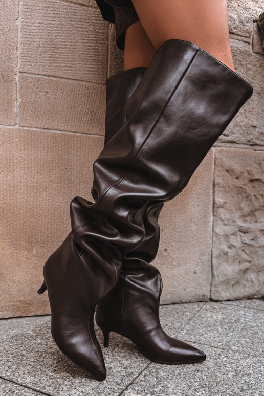 Slip-on Women's High Heel Boots Chocolate Ysolienne Slip-on Women's High Heel Boots Chocolate Ysolienne