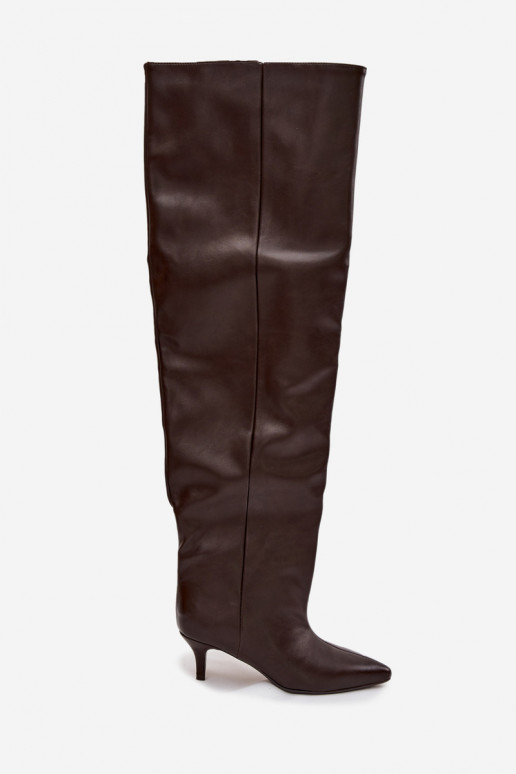Wsuwane Kozaki Damskie Na Szpilce Czekoladowe Ysolienne Wsuwane Kozaki Damskie Na Szpilce Czekoladowe Ysolienne