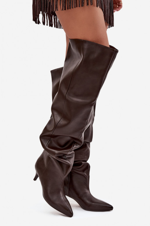 Slip-on Women's High Heel Boots Chocolate Ysolienne Slip-on Women's High Heel Boots Chocolate Ysolienne