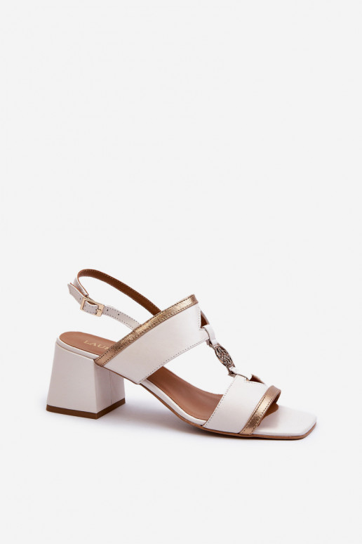 Leather Elegant Sandals On Block Laura Messi 2768 White Leather Elegant Sandals On Block Laura Messi 2768 White