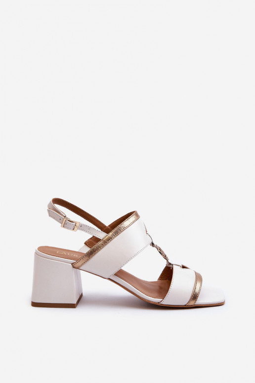 Leather Elegant Sandals On Block Laura Messi 2768 White Leather Elegant Sandals On Block Laura Messi 2768 White