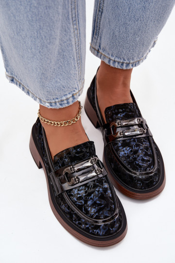 Leather Suede Women's Loafers With Unique Detail D&A MR52-178 Black