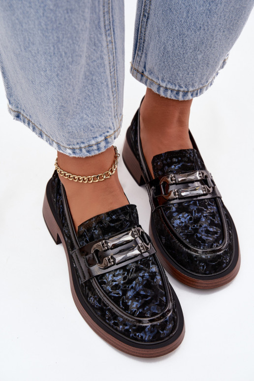 Skórzane Zamszowe Mokasyny DamskiewithOzdobnym Detalem D&A MR52-178 Czarne