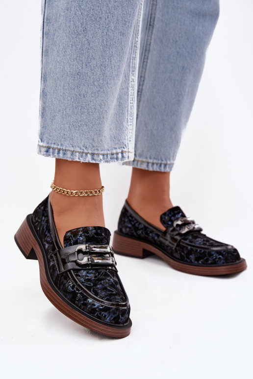 Leather Suede Women's Loafers With Unique Detail D&A MR52-178 Black Leather Suede Women's Loafers With Unique Detail D&A MR52-178 Black