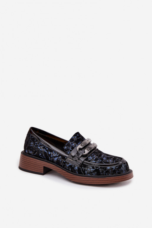 Leather Suede Women's Loafers With Unique Detail D&A MR52-178 Black Leather Suede Women's Loafers With Unique Detail D&A MR52-178 Black