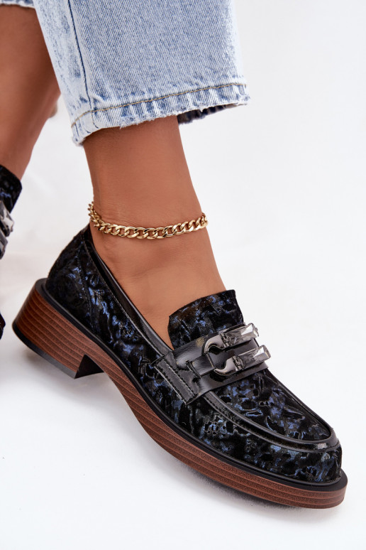 Skórzane Zamszowe Mokasyny DamskiewithOzdobnym Detalem D&A MR52-178 Czarne