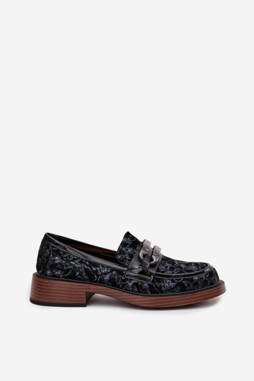 Leather Suede Women's Loafers With Unique Detail D&A MR52-178 Black Leather Suede Women's Loafers With Unique Detail D&A MR52-178 Black