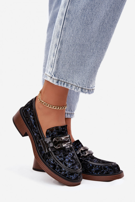 Skórzane Zamszowe Mokasyny DamskiewithOzdobnym Detalem D&A MR52-178 Czarne