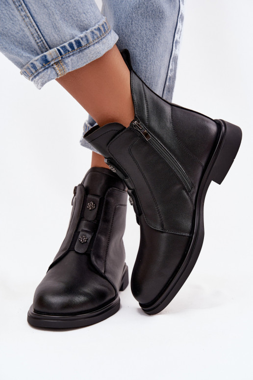 Leather Insulated Women's Ankle Boots D&A MK52-026 Black Leather Insulated Women's Ankle Boots D&A MK52-026 Black