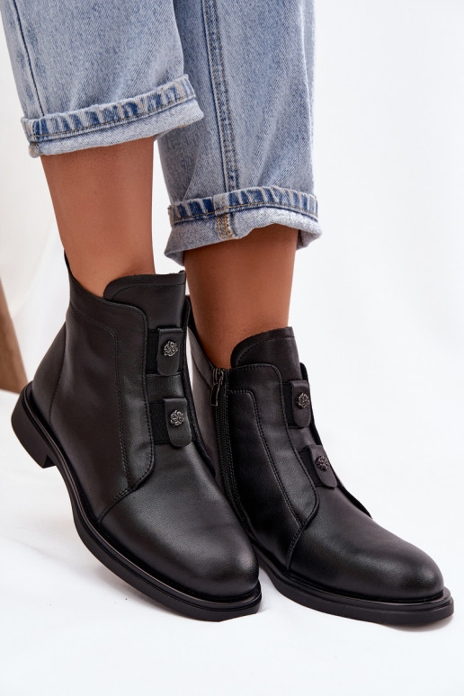 Skórzane Ocieplane Botki Damskie D&A MK52-026 Czarne