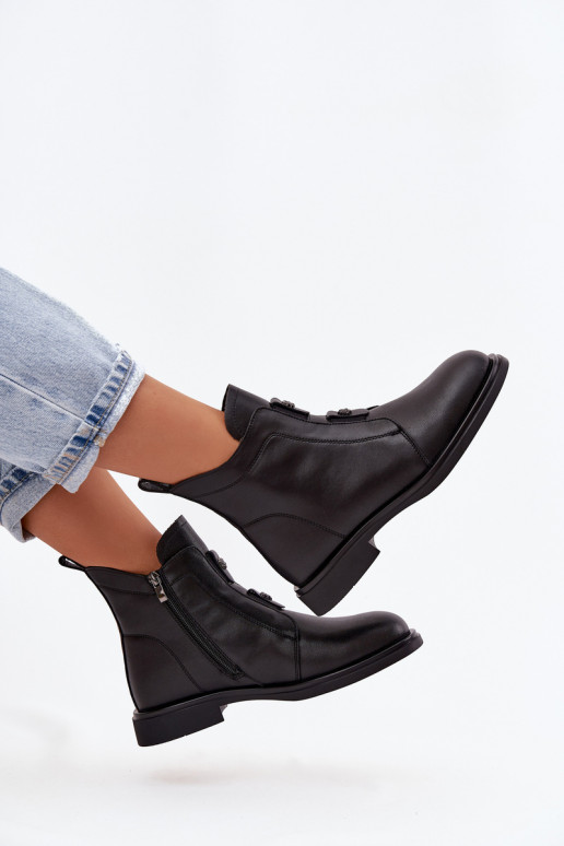 Skórzane Ocieplane Botki Damskie D&A MK52-026 Czarne