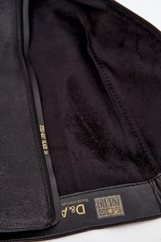 Skórzane Kozaki Damskie Na Płaskim Obcasie Ocieplane D&A JC52-837 Czarne