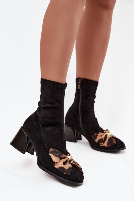Women's ankle boots with bow on block heel D&A JC52-827 Black Women's ankle boots with bow on block heel D&A JC52-827 Black