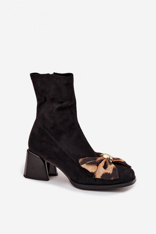Women's ankle boots with bow on block heel D&A JC52-827 Black Women's ankle boots with bow on block heel D&A JC52-827 Black