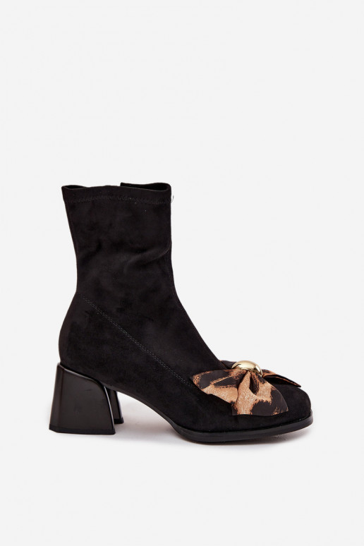 Women's ankle boots with bow on block heel D&A JC52-827 Black Women's ankle boots with bow on block heel D&A JC52-827 Black