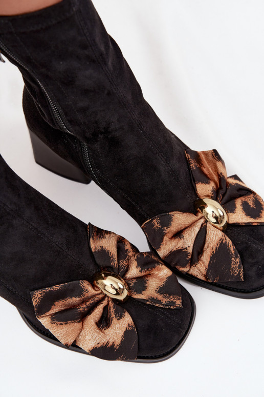 Botki DamskiewithKokardą Na Klocku D&A JC52-827 Czarne