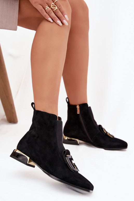Leather Suede Women's Ankle Boots Low Heel Decoration D&A MR52-217 Black Leather Suede Women's Ankle Boots Low Heel Decoration D&A MR52-217 Black