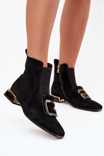 Leather Suede Women's Ankle Boots Low Heel Decoration D&A MR52-217 Black 2