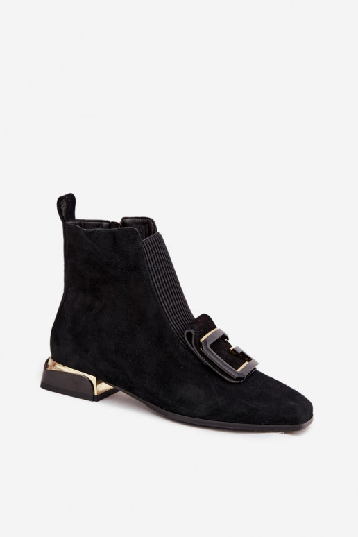 Leather Suede Women's Ankle Boots Low Heel Decoration D&A MR52-217 Black Leather Suede Women's Ankle Boots Low Heel Decoration D&A MR52-217 Black
