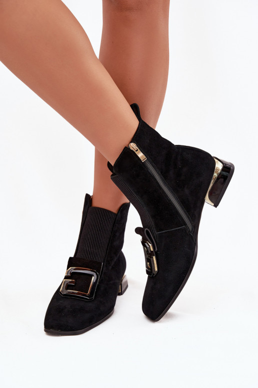 Leather Suede Women's Ankle Boots Low Heel Decoration D&A MR52-217 Black Leather Suede Women's Ankle Boots Low Heel Decoration D&A MR52-217 Black