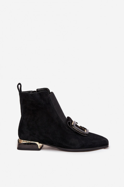 Leather Suede Women's Ankle Boots Low Heel Decoration D&A MR52-217 Black Leather Suede Women's Ankle Boots Low Heel Decoration D&A MR52-217 Black