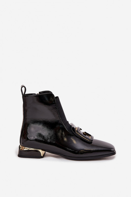 Leather Patent Ladies Ankle Boots With Decoration D&A MR52-216 Black Leather Patent Ladies Ankle Boots With Decoration D&A MR52-216 Black