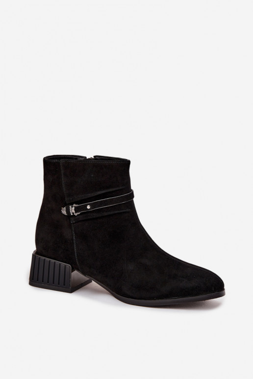 Women's Boots Made of Genuine Suede on Block Heeled Warm D&A CR52-651 Black Women's Boots Made of Genuine Suede on Block Heeled Warm D&A CR52-651 Black