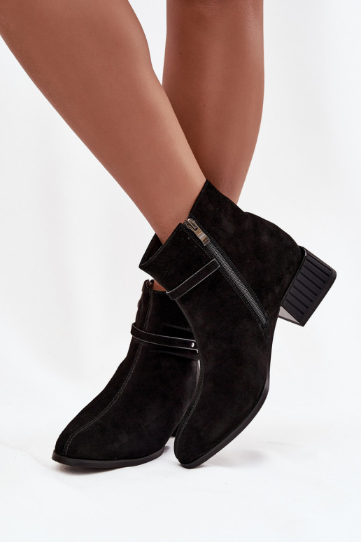 Women's Boots Made of Genuine Suede on Block Heeled Warm D&A CR52-651 Black Women's Boots Made of Genuine Suede on Block Heeled Warm D&A CR52-651 Black